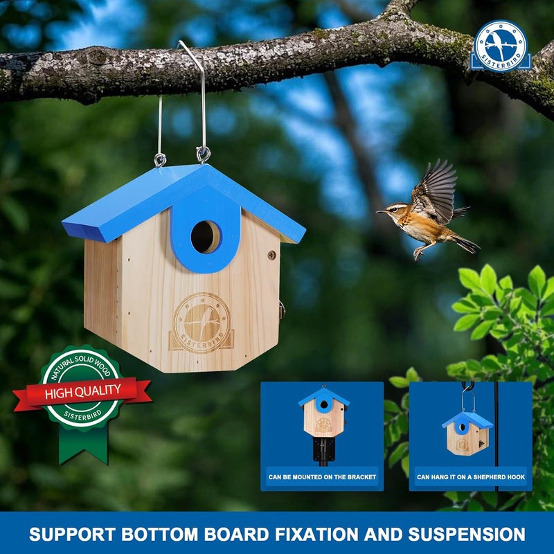SISTERBIRD Wren Bird Houses for Outside Cedar Hanging Birdhouses for Outdoors 1-1/8" Entrance Hole Bird Houses for Outside Clearance Wooden Nesting Box Chickadee Predator Guard, Blue - Image 4